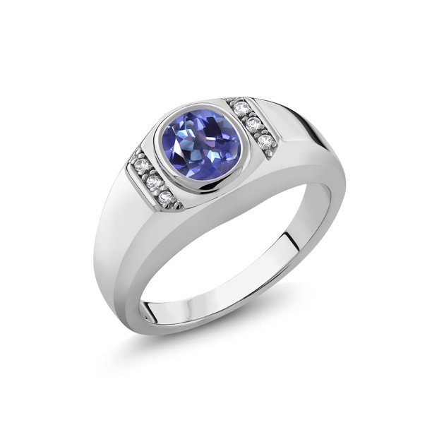 Gem Stone King 1 36 Ct Purple Blue Mystic Topaz White Created Sapphire 925 Silver Men S Ring Walmart Com
