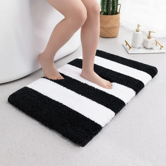 Extra Thick Plush Bathroom Rugs Non Slip Absorbent Soft Microfiber Bath Mat Machine Washable Fluffy Shaggy Rug 17x24 Black and White