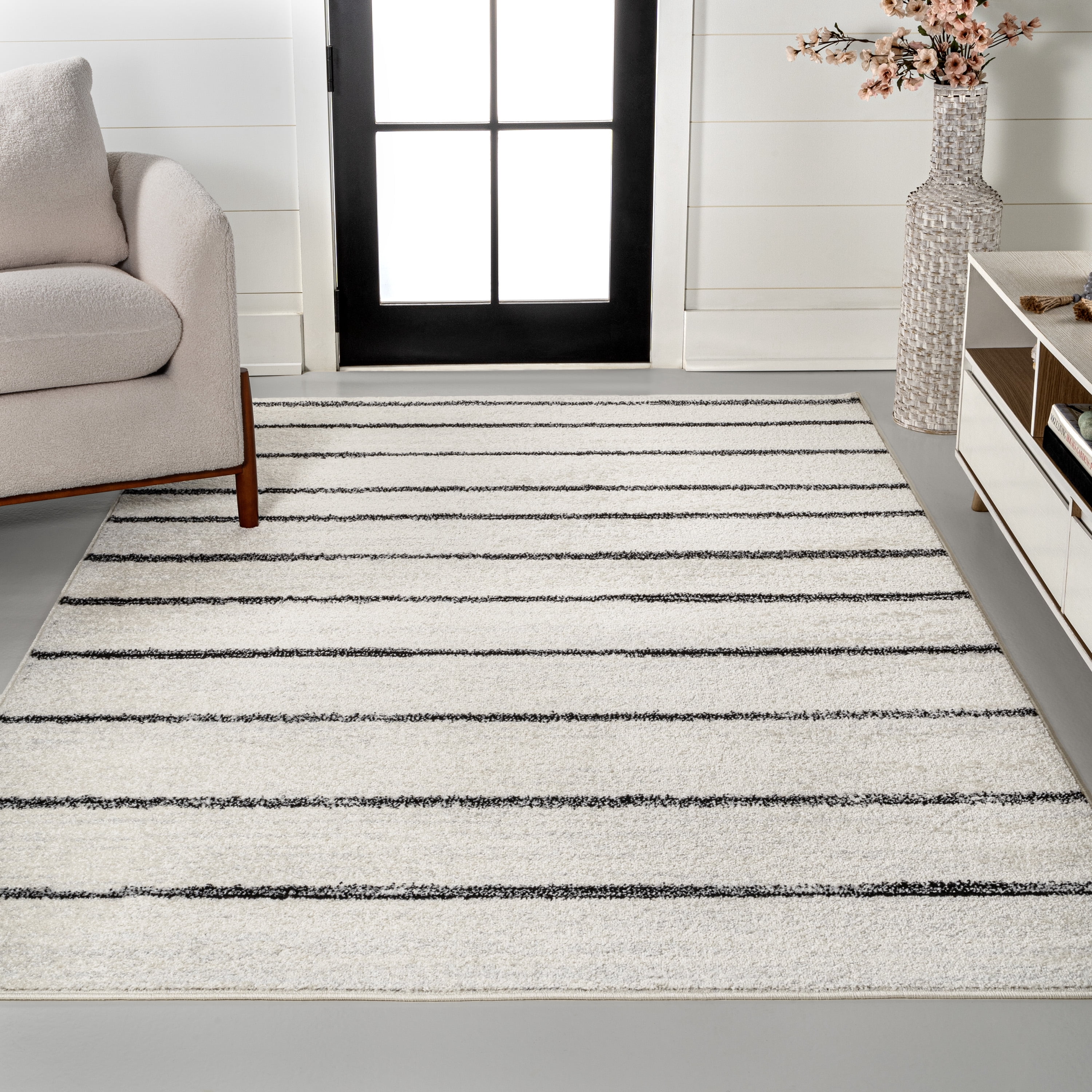 JONATHAN Y MOROCCAN HYPE 3 x 5 Area Rug, Williamsburg Minimalist Stripe - Cream/Black, MOH201D-3