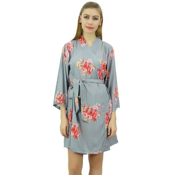 Bimba Women's Floral Printed Gray Georgette Bridesmaid Robe Coverup Wrap-4