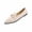 Beige, variant on Womens Pointed Toe Flat Loafers Woven Slip On Shoes with Metal Buckle for Everyday and Work Use