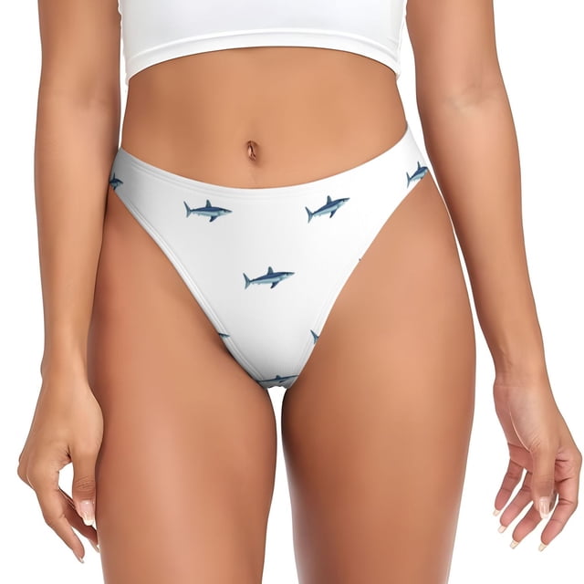 Balery Cute Shark Tangas de Algodón para Mujer con Estampado – Ropa Interior Sexy, Transpirable, G-string-Large