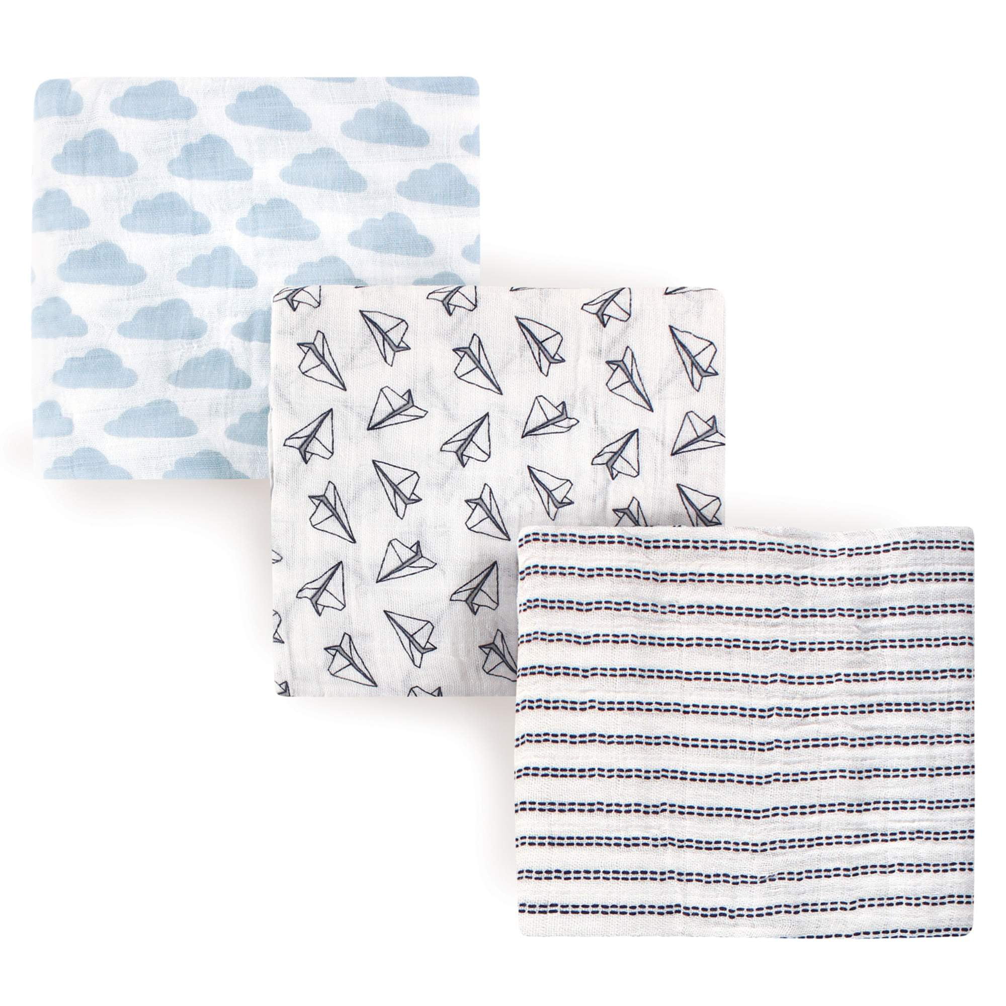 Hudson Baby Boy and Girl Muslin Blankets, 3pk