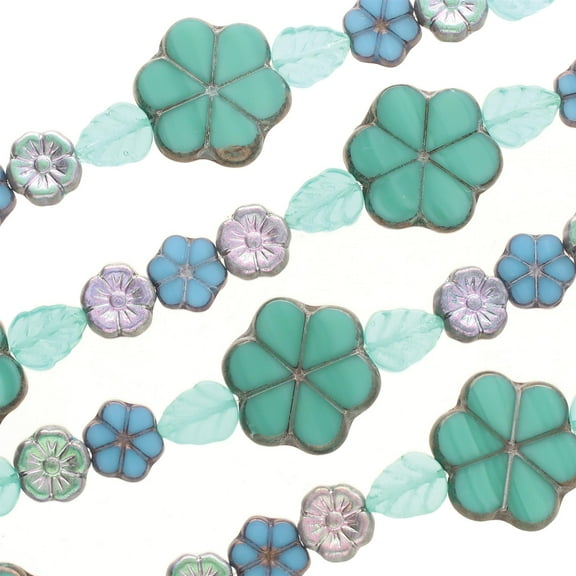 The Beadsmith Czech Glass Strands – Pressed & Table Cut Beads – 6 x 7-Inch Strands, 15 Beads Per Strand – Turquoise Santa Fe Mix – for Jewelry Making, Decorations & DIY Crafts
