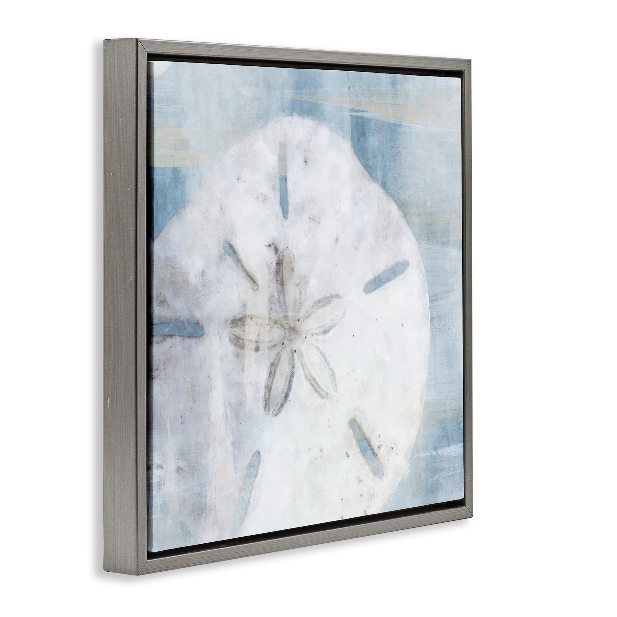 Stupell Industries Pastel Blue Sand Dollar Seashell Nature Painting Gray Floater Framed Canvas Art Print Wall Art, 25 x 25