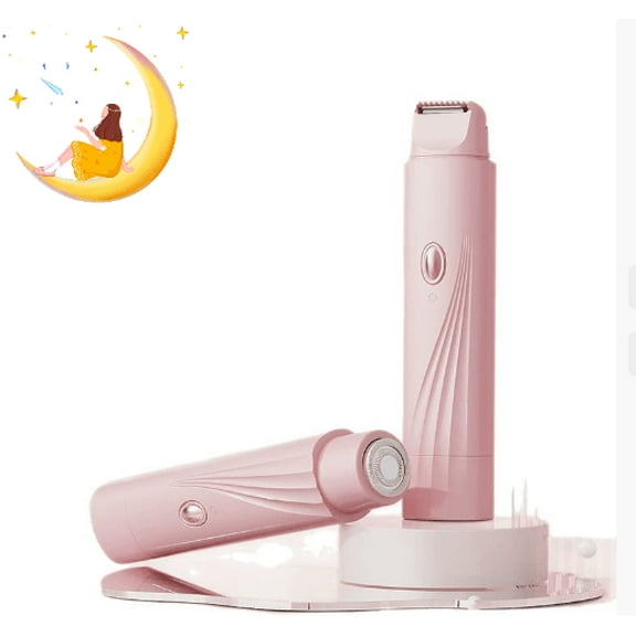 Portable Dual-Head Electric Epilator, 2 in 1 Bikini Trimmer for Women, Painless Body Facial Hair Remover for Legs Arm Underarm, Rechargeable Razor Body Hair Trimmer, Quiet & Travel-Friendly (Pink)