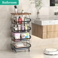 thumbnail image 5 of 5-Tier Rolling Fruit Basket with Wooden Lid, Stackable Wire Vegetable Storage Cart on Wheels for Kitchen Pantry, 5 of 6