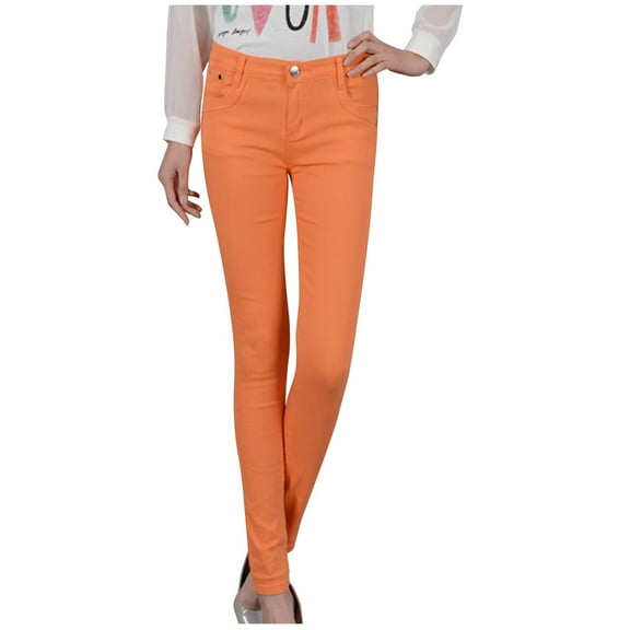 WREESH Womens Jeans Candy Pencil Pants Colorful Feet Denim Pants Orange