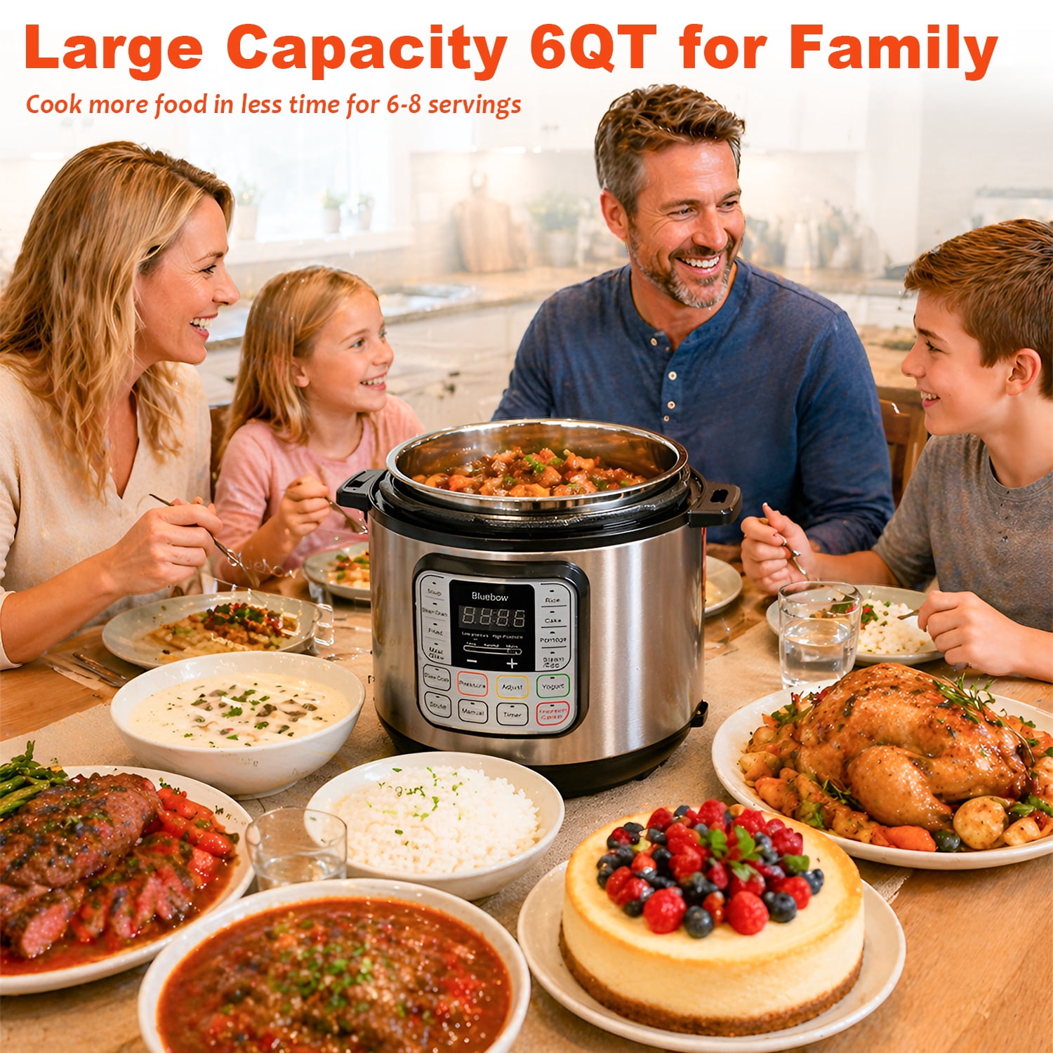 Bluebow 6.5 Quart Electric Pressure Cooker, 16 Presets Multi-Cooker,Rice Cooker,Slow Cooker,Cake Maker,Yogurt Maker, Sauté, Steamer, Warmer, Non-Stick, Stainless Steel
