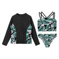 thumbnail image 3 of YONGHS Girls 3 Piece Rash Guard Tankini Set Floral Bikini with Long Sleeve Zip Shirt Swimwear Bathing Suit Lily 10, 3 of 7