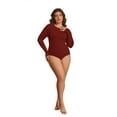 thumbnail image 6 of POSESHE Women's Plus Size Long Sleeve Bodysuit,Slim Fit Crew Neck Tops Cotton Bodysuit for Women,Wine Red,Size 3XL, 6 of 8