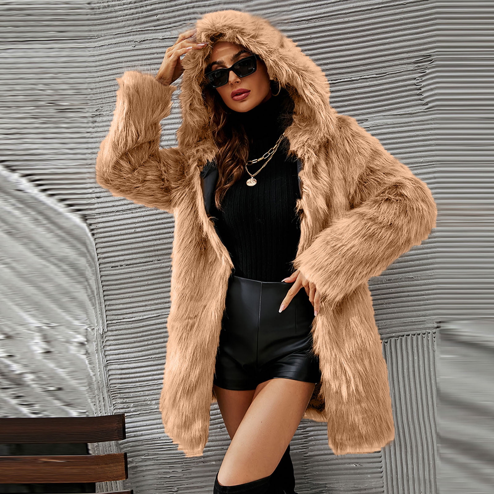 symoid Womens Faux Fur Coats & Jackets Ladies Warm Faux Fur Coat