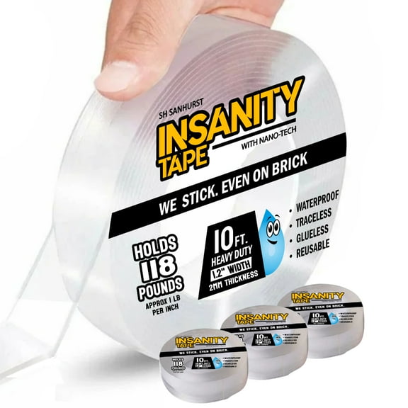 SH Sanhurst Insanity Heavy Duty Double-Sided Mounting Tape Thick & Wide 3pk. 10ft x 1.2in x 2mm New