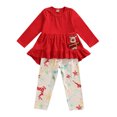 thumbnail image 1 of Xingqing 2 Pcs Ensemble de Noël pour Bébé Fille Manches Longues Broderie Élan à Volants, 1 of 9