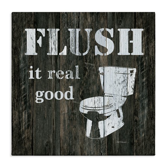Stupell Industries Rustic Lodge Flush It Real Good Phrase Vintage Rustic Toilet Canvas Art, 17 x 17, by Carol Robinson