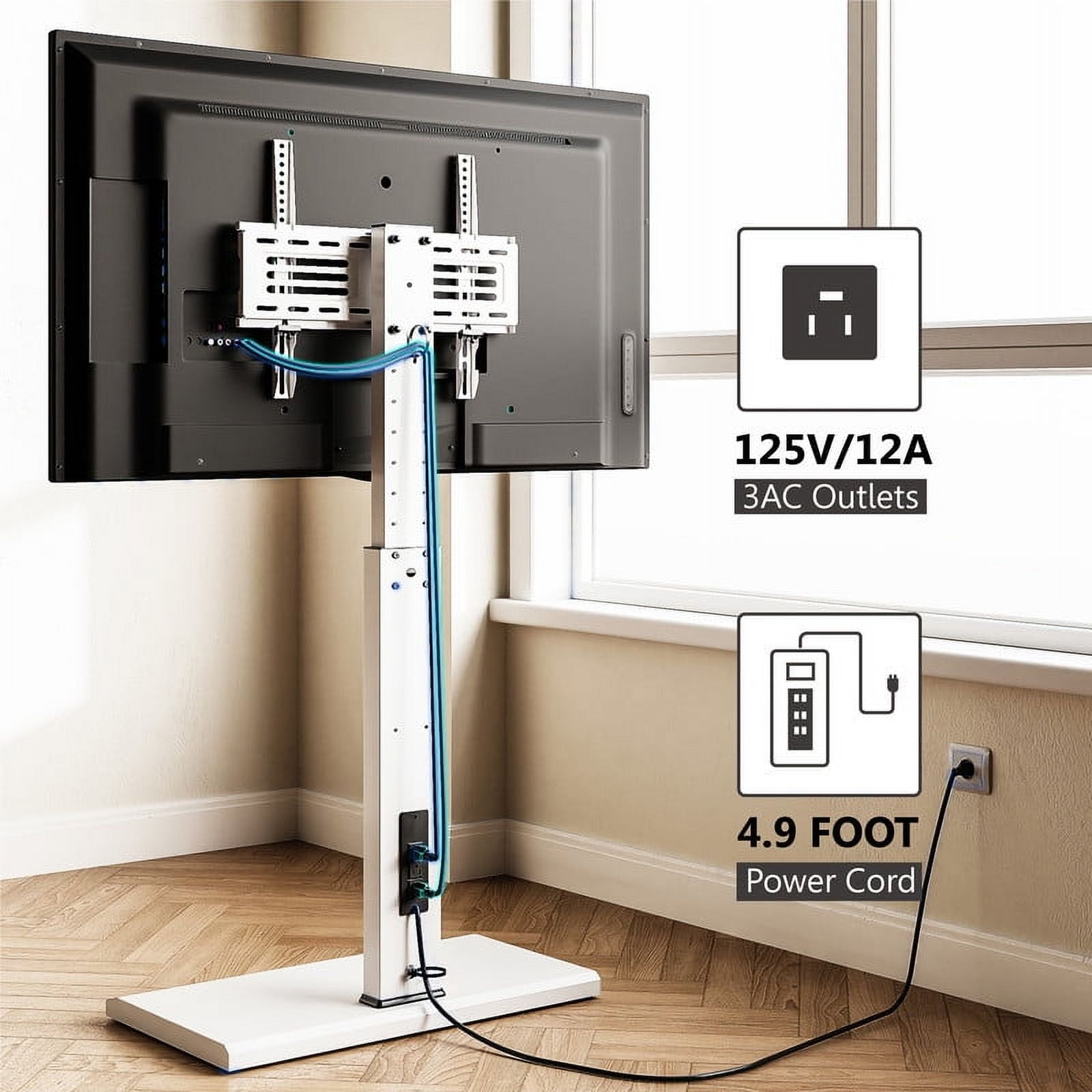 FITUEYES Modern White Swivel Floor TV Stand for TVs up to 65 inch Metal Base with Power Strip Mount