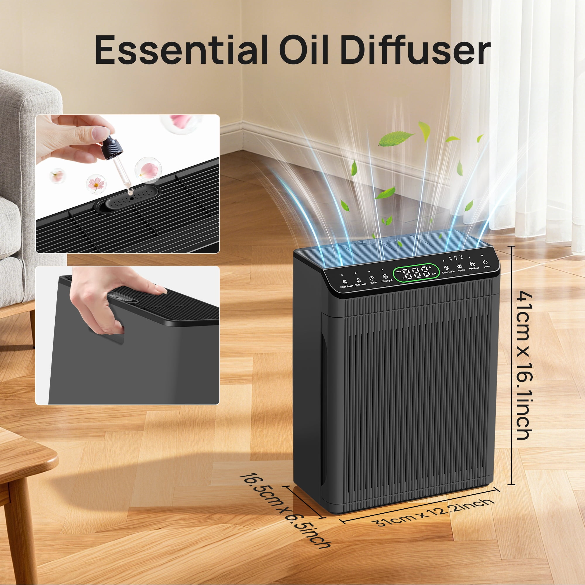 HEATDAZ Air Purifiers with Washable Pre-Filters, Air Purifier up to 2200sq.ft for Home, Bedroom Air Purify with PM 2.5 Display Air Quality Sensor