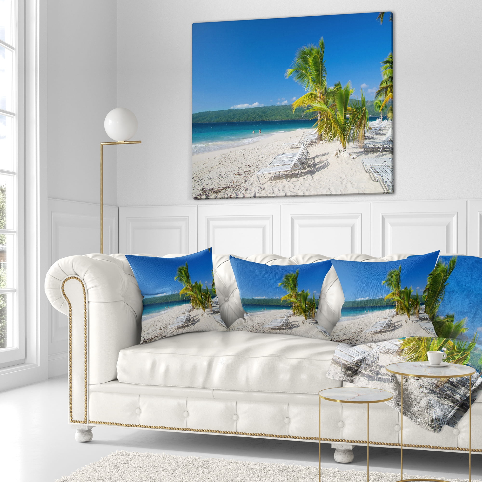 Designart Beach Coconut Palms in Wind - Seashore Photo Throw Pillow - 16x16