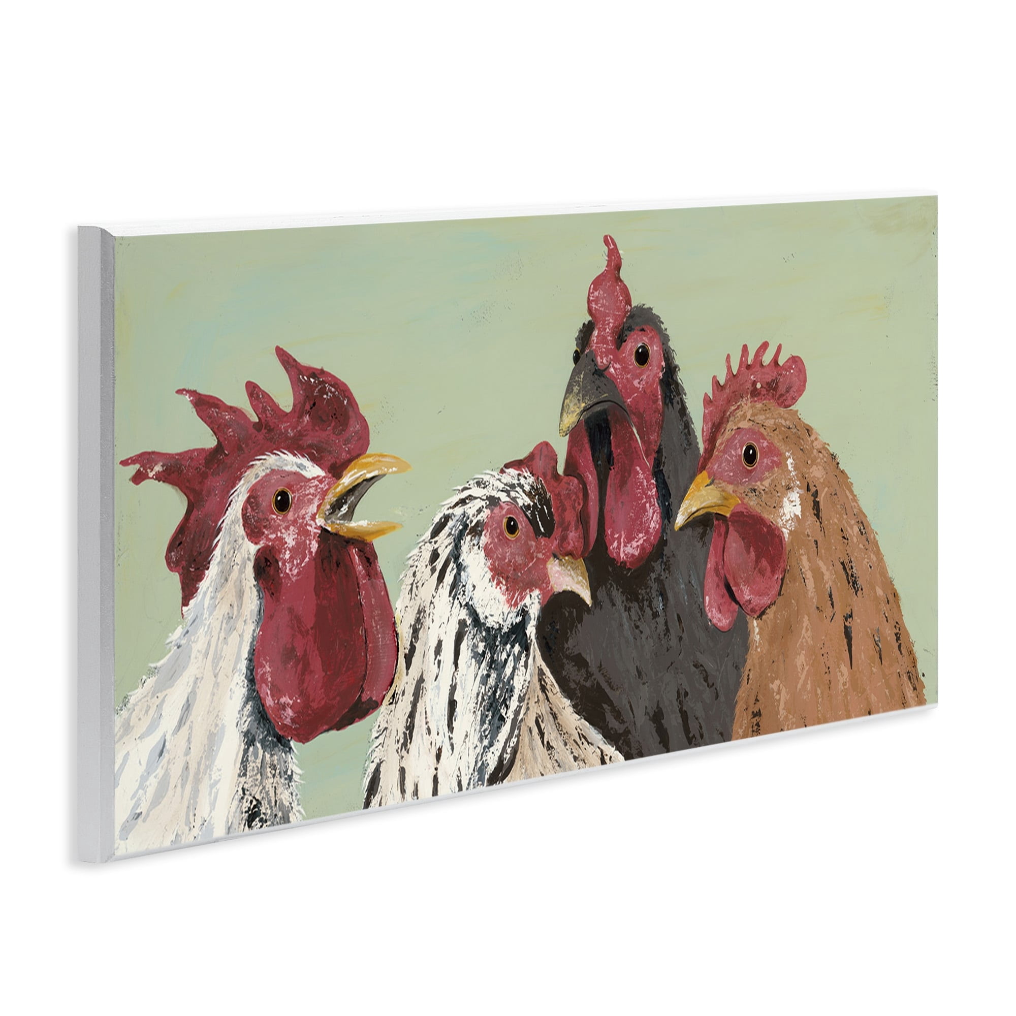 Stupell Industries Four Roosters Clucking Farm Birds over Green,7 x 17,Designed by Jade Reynolds