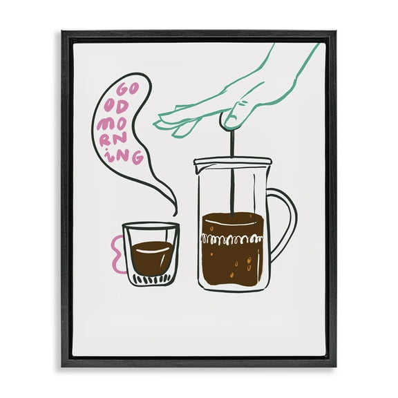 Stupell Industries Good Morning Espresso Food & Beverage Painting Black Floater Framed Canvas Art Print Wall Art, 17 x 21