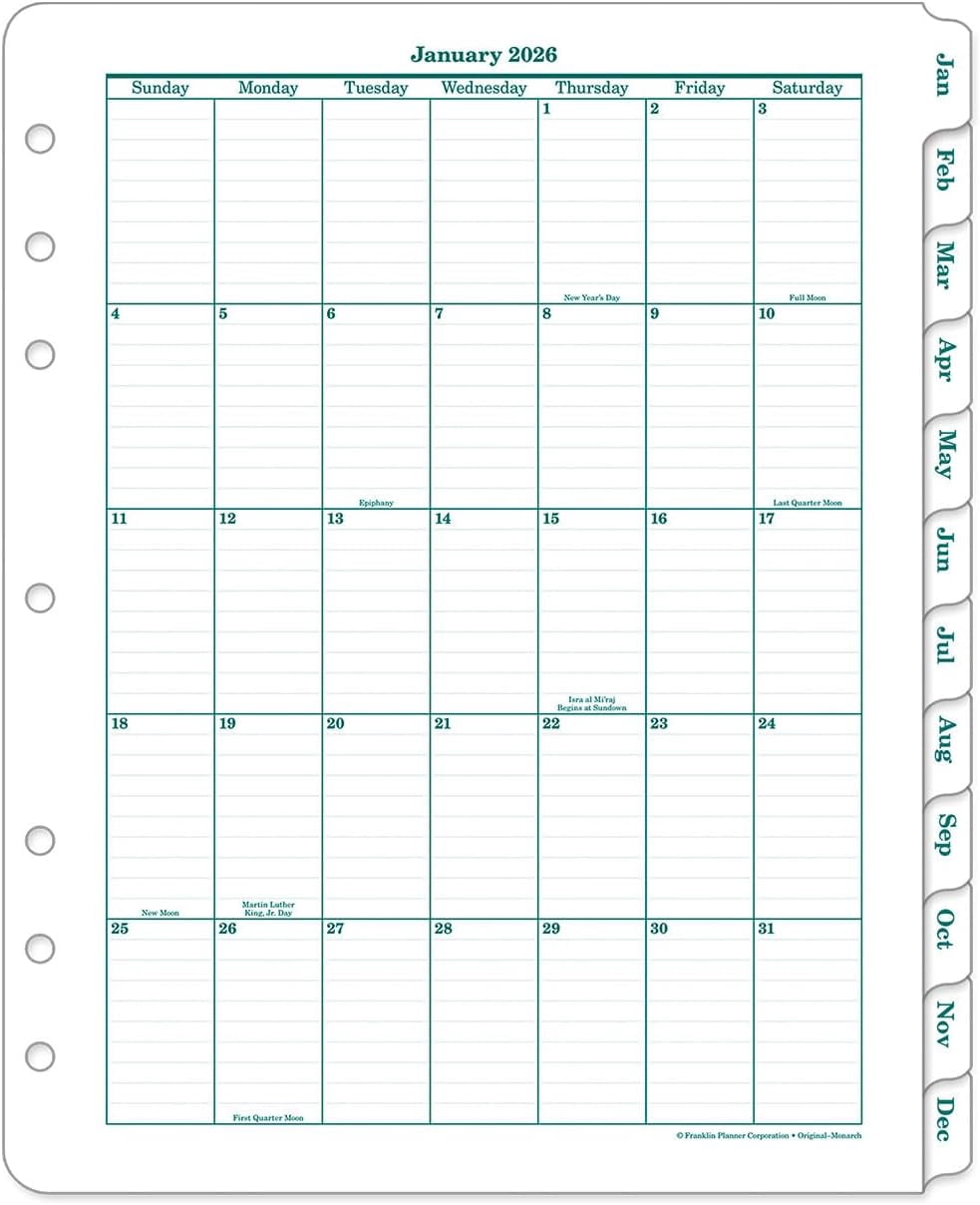 FranklinCovey - Original Weekly Ring-Bound Planner (Monarch, Jan 2026 - Dec 2026)