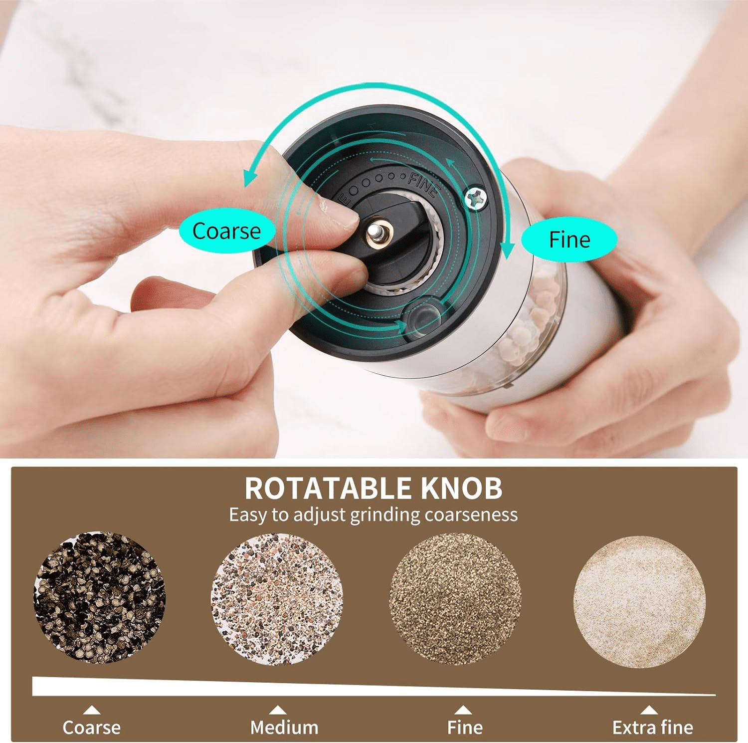 AsFrost Electric Salt and Pepper Grinder Set USB Rechargeable with Adjustable Coarseness Stainless Steel Automatic Salt n Pepper Mill Grinders Refillable with light