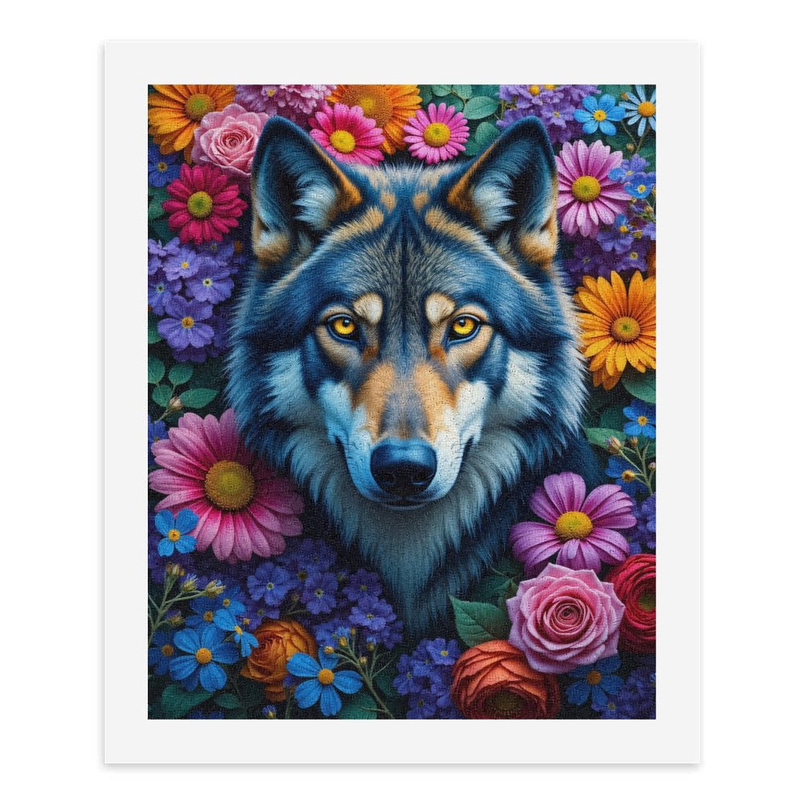 Paint By Numbers Kit for Adults Beginner - DIY Wolf Floral Vibrant Colorful Art Canvas Painting Kits for Adults, Frameless Paint By Number for Adults for Home Wall Decor 16x20 Inch