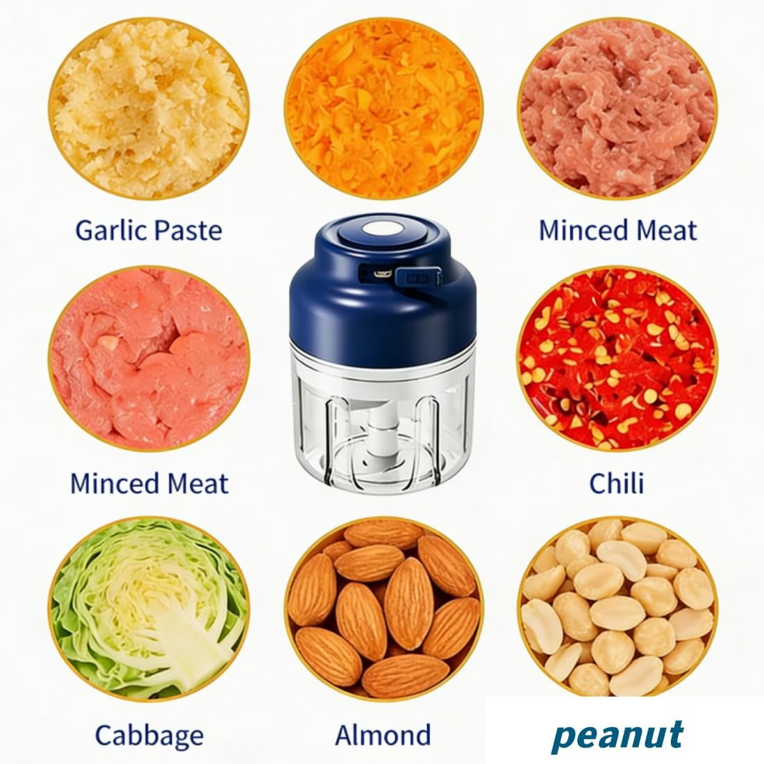 Electric Garlic Chopper, Mini Portable Veggie Chopper, USB Rechargeable,320ML Portable Cordless Mini Food Processor for Nuts Chili Onion Minced Meat and Spices