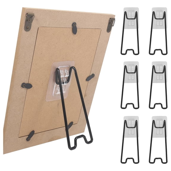 6 Pcs Picture Frame Stand, Table top easel, Stainless Steel Picture Holder Stand with Self-Adhesive for 5.9 to 10.2 inch Picture Frame Easel (Black, 5.12“ x 2.17”)