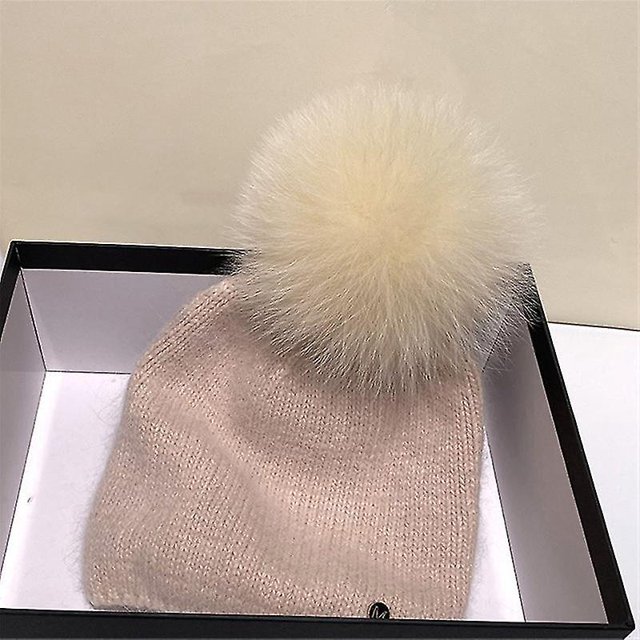 brillar Nuevos gorros tejidos de piel de conejo auténtico de invierno para mujer, gorros gruesos cálidos y cálidos de piel de zorro Real a la moda para mujer