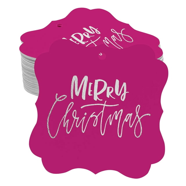 Inkdotpot Real Silver Foil Bracket Shape Paper Hang Tags Merry Christmas Favor Tags Pack Of 100