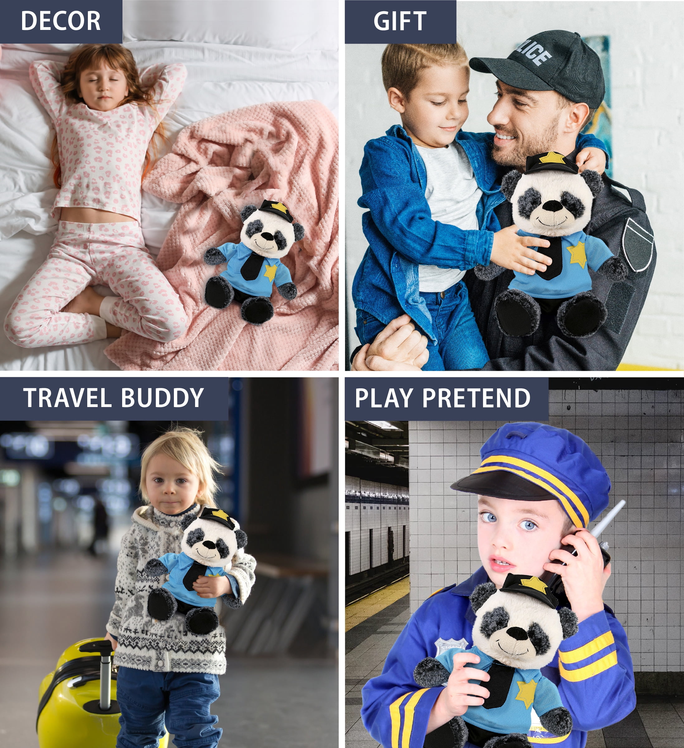DolliBu Sitting Panda Police Officer Plush Toy - Soft Panda Cop Stuffed Animal Dress Up with Cute Cop Uniform and Cap Outfit - Perfect Gift - 9 Inches