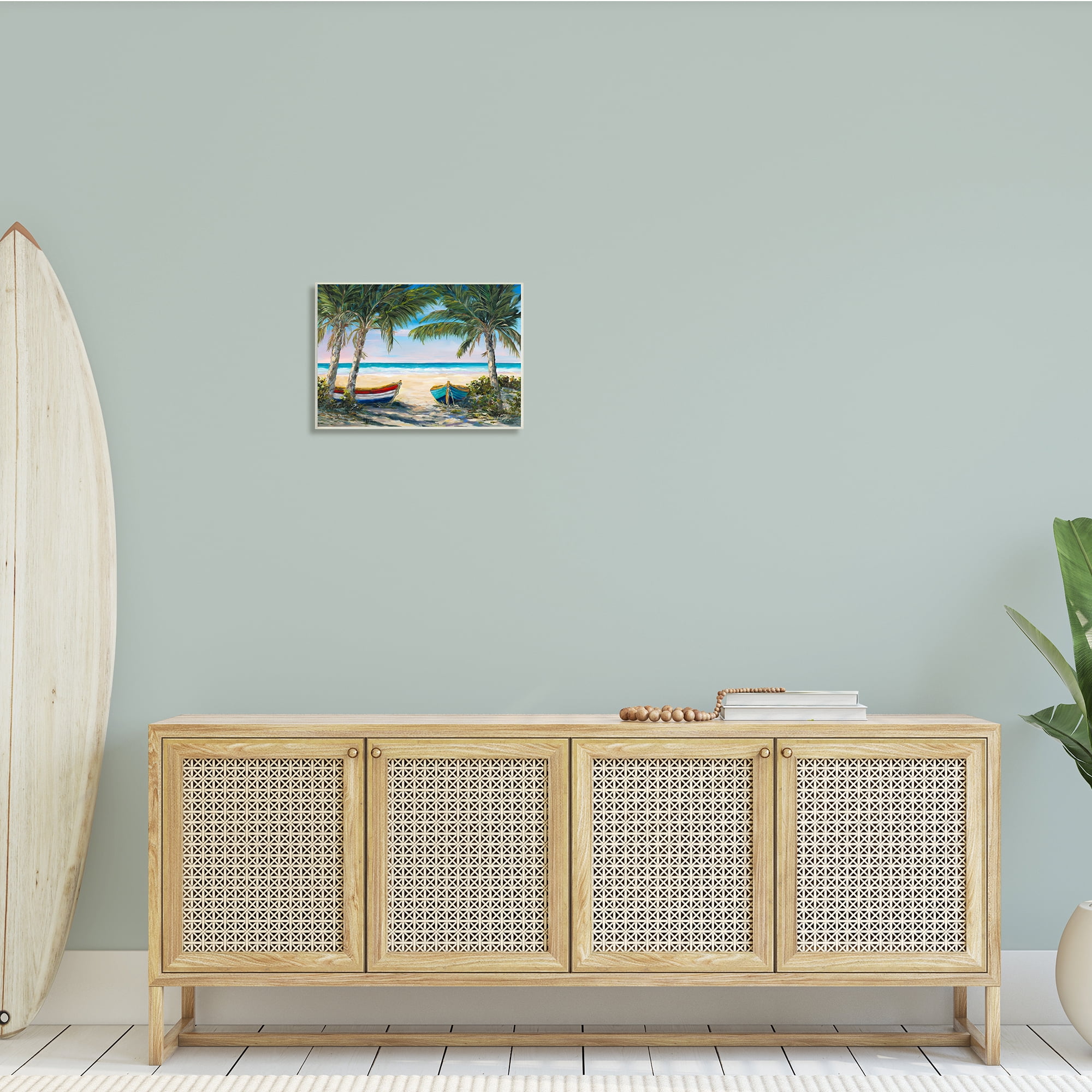 Stupell Industries Row Boats on Beach Shore Tropical Palm Trees, 19 x 13, Design by Julie Derice