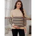 thumbnail image 5 of DARING DIVA Women's Maternity Striped Mock Neck Long Sleeve Sweater L Brown, 5 of 8