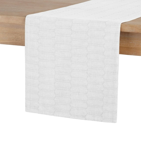 Martha Stewart Honeycomb Reversible Elegant Table Runner, White, 15" W x 72" L