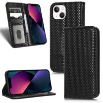 Dteck for iPhone 14 Flip Leather Wallet Case with Card Holders Magnetic Kickstand Function Stylish Grid Pattern Shockproof Folding Case for iPhone 14,Black