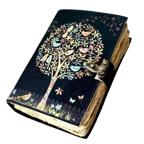 Tree of Life Leather Grimoire Journal – Blank Book of Shadows, 200 Pages Vintage Witchcraft Spellbook, Gothic Magic Diary ,