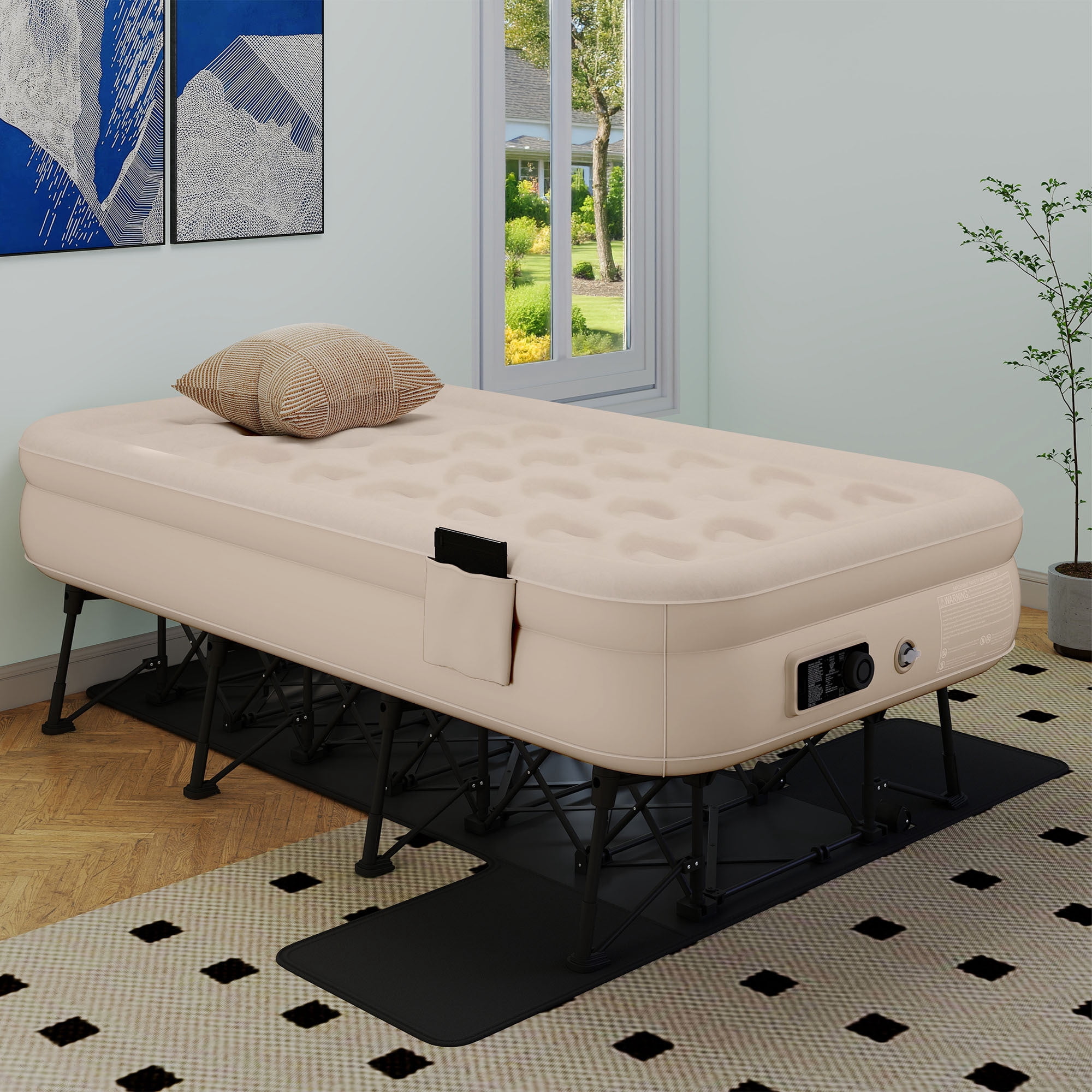 Uforic Twin Inflatable Air Bed with Folding Frame and Rolling Bag, Built-in Pump Blow Up Mattress, Portable Air Mattress for Camping, Guest Room and Travel, 75 x 39 x 24 Inches, Brown