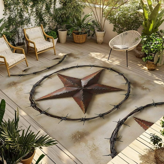 Fsddascl Country Star Retro Outdoor Rug for Patio/Deck/Porch, Non-Slip Large Area Rug 5 x 8 Ft, Farmhouse Western Aesthetic Art Indoor Outdoor Rugs Washable Area Rugs, Reversible Camping Rug Carpet