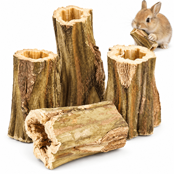 4 PCS Natural Bunny Chew Toys,Organic Papaya Wood Sticks for Small Pet Teeth Grinding, Chew Treats for Rabbit Guinea Pig Chinchilla Hamster