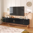thumbnail image 3 of TV Cabinet, Low Panel with Textured Doors, TV Stand with Drawers, Gold Handles and Gold Legs, 3 of 10