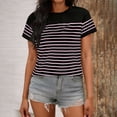 thumbnail image 2 of Tsesme Women's Round Neck T-Shirt Stripe Printed Short Sleeve T-Shirt Fashion Casual Versatile Tee Daily Wear ,Pinks,M, 2 of 6