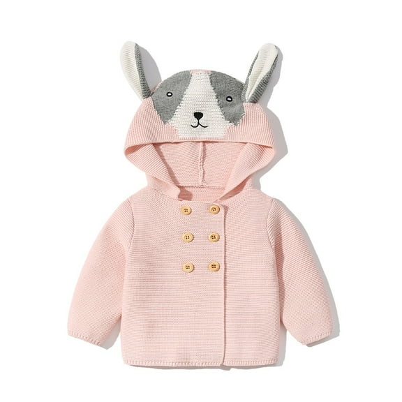 Esaierr Boys Girls Cartoon Modeling Hooded Sweaters for Newborn Baby Deer Hat Ears Solid Color Long Sleeve Knitting Tops Cardigan Outwear for 6M-3Y