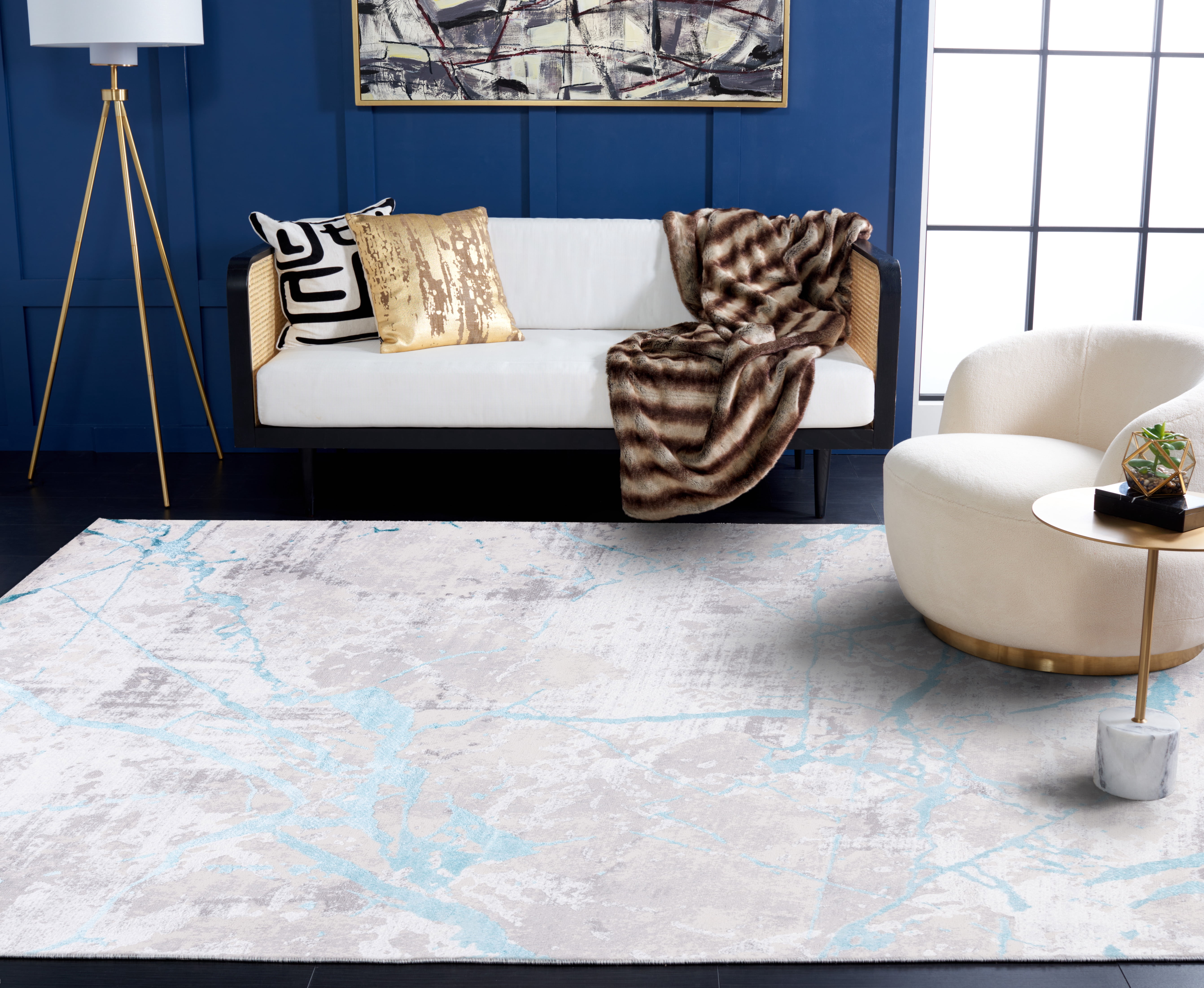 SAFAVIEH Amelia Pemala Abstract Area Rug, Gray/Aqua, 5'5" x 7'7"