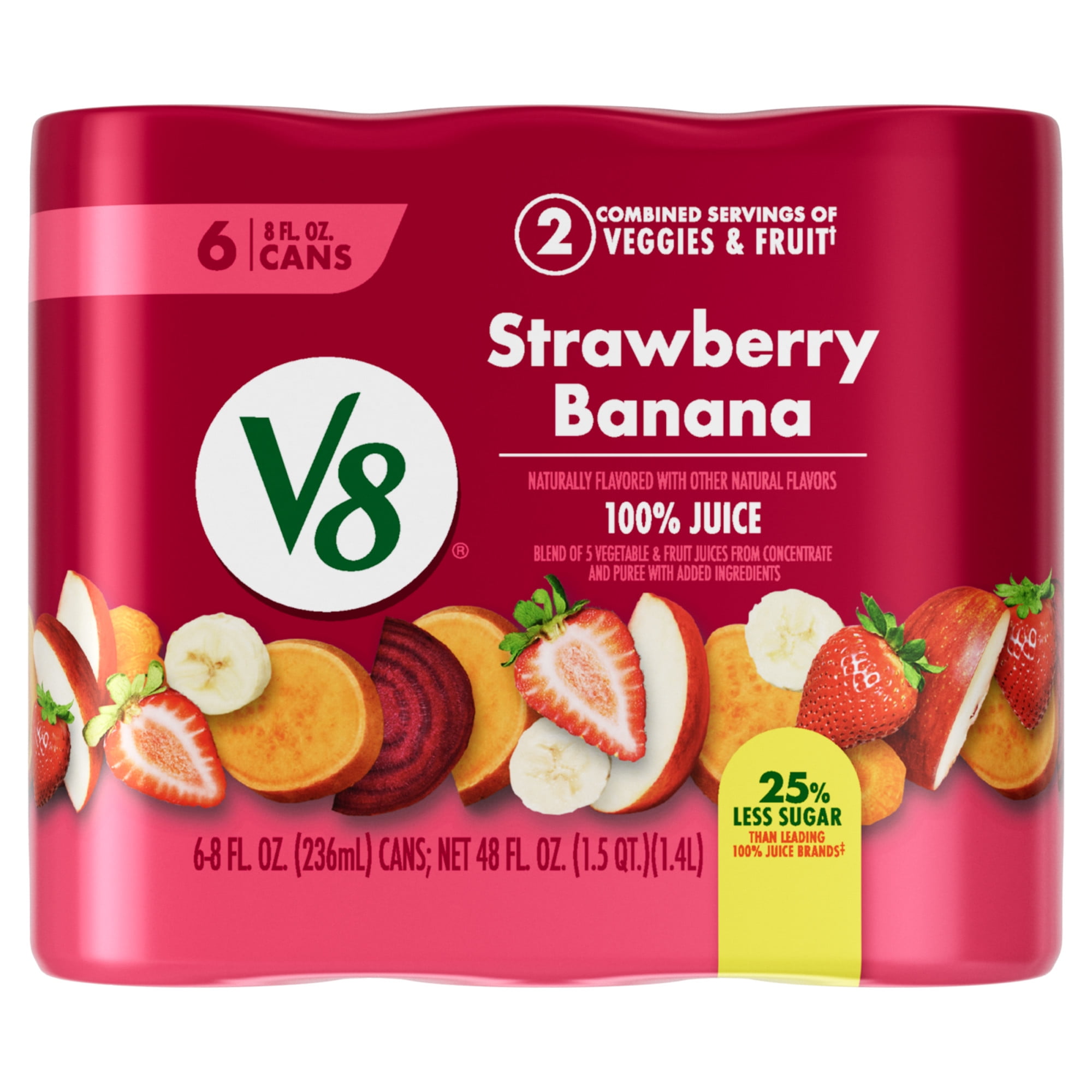(4 pack) V8 Strawberry Banana 100% Fruit and Vegetable Juice, 8 fl oz Can (24 Pack)