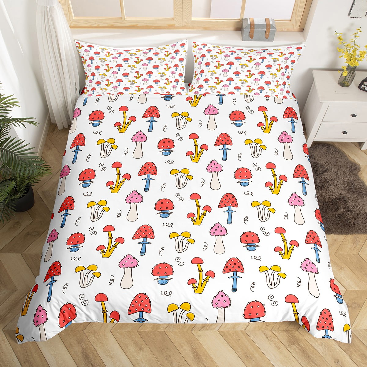 YST Kawaii Mushroom Duvet Cover Full for Kids Cute Hippie Mushrooms