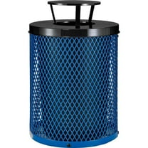 32 gal Outdoor Diamond Steel Trash Can with Rain Bonnet Lid, Blue