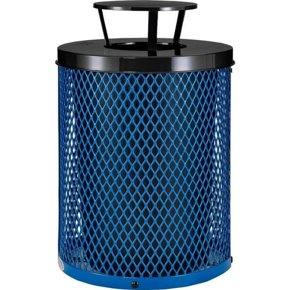 32 gal Outdoor Diamond Steel Trash Can with Rain Bonnet Lid, Blue