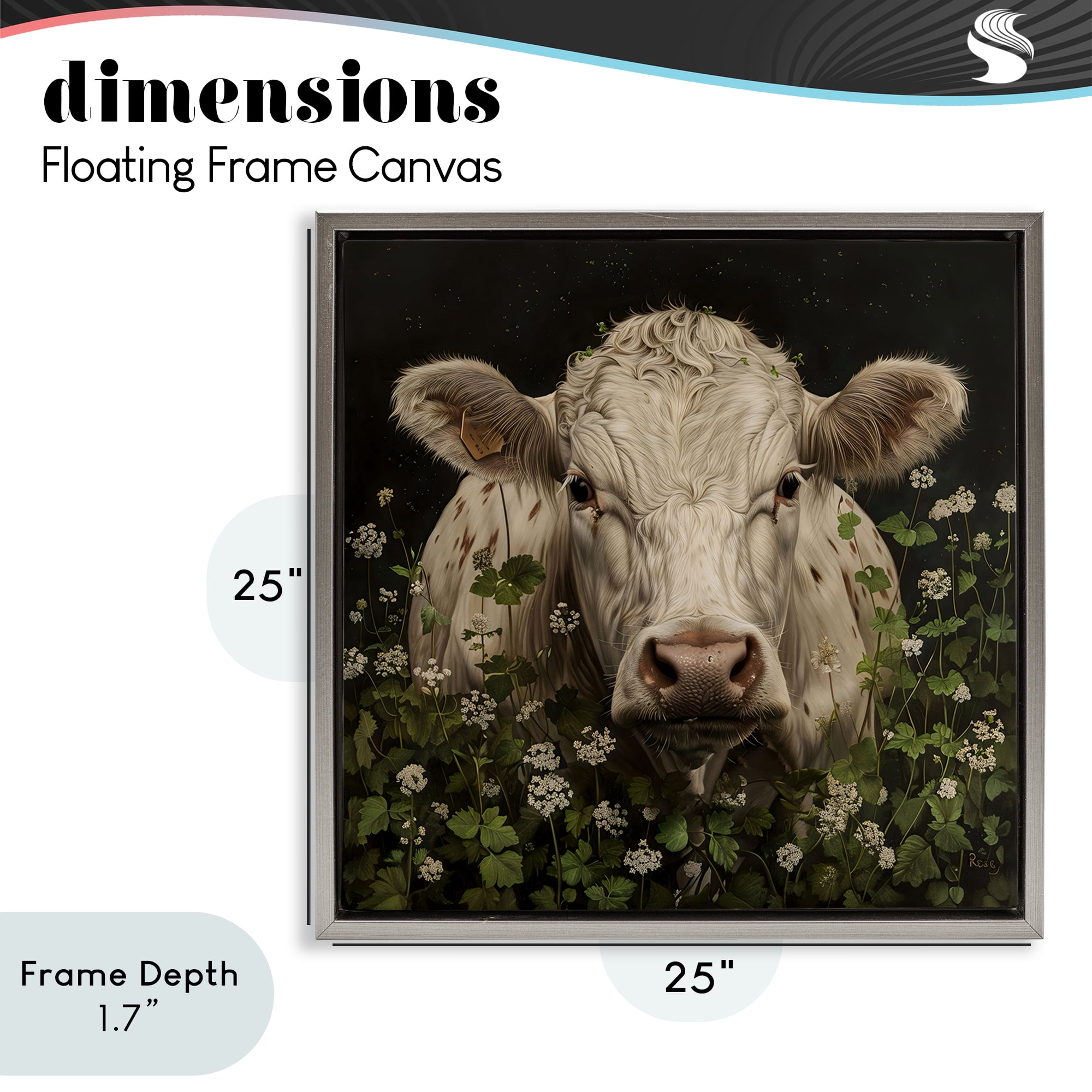 Stupell Industries Cow in the Green Meadow Gray Framed Floater Canvas Wall Art, design by Creative Studio