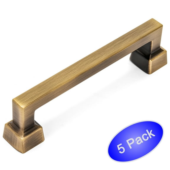 5 Pack - Cosmas 1481-96BAB Brushed Antique Brass Contemporary Cabinet Hardware Handle Pull - 3-3/4" Inch (96mm) Hole Centers